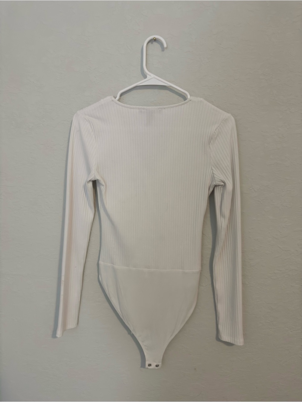 White Ribbed V-Neck Button-Front Bodysuit - Picture 2 of 2